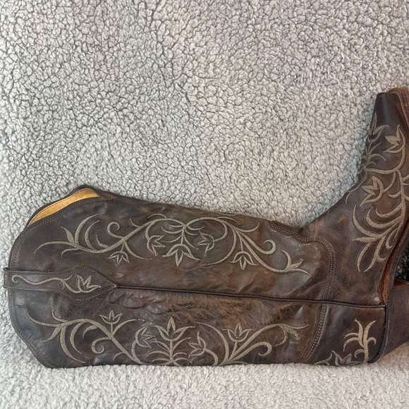 Tony Lama Women's 8B Brown Leather Western Cowboy Calf High Embroidered Boots - Picture 12 of 12
